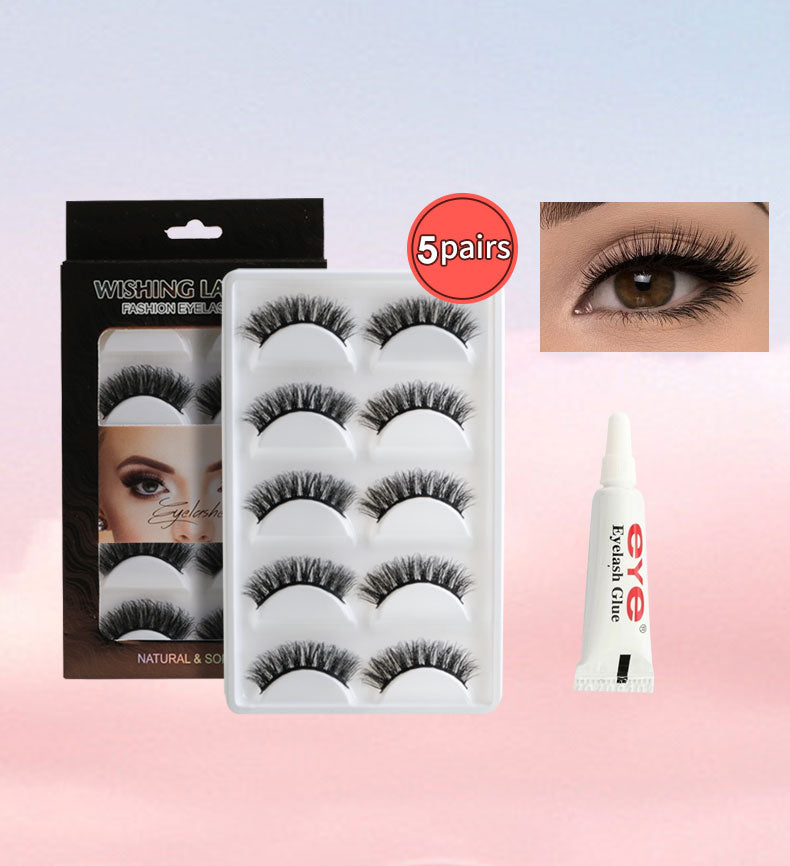 Full Volume Glam Lashes Kit - 17mm, 5 pairs + glue, Lightweight & Reusable