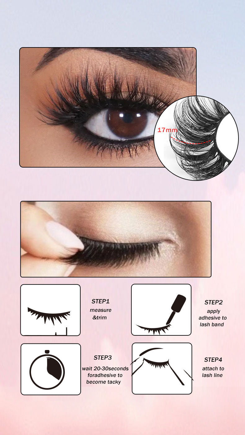 Max Volume False Lashes - Bold & Dramatic, 7 pairs + Glue, 17mm, Reusable