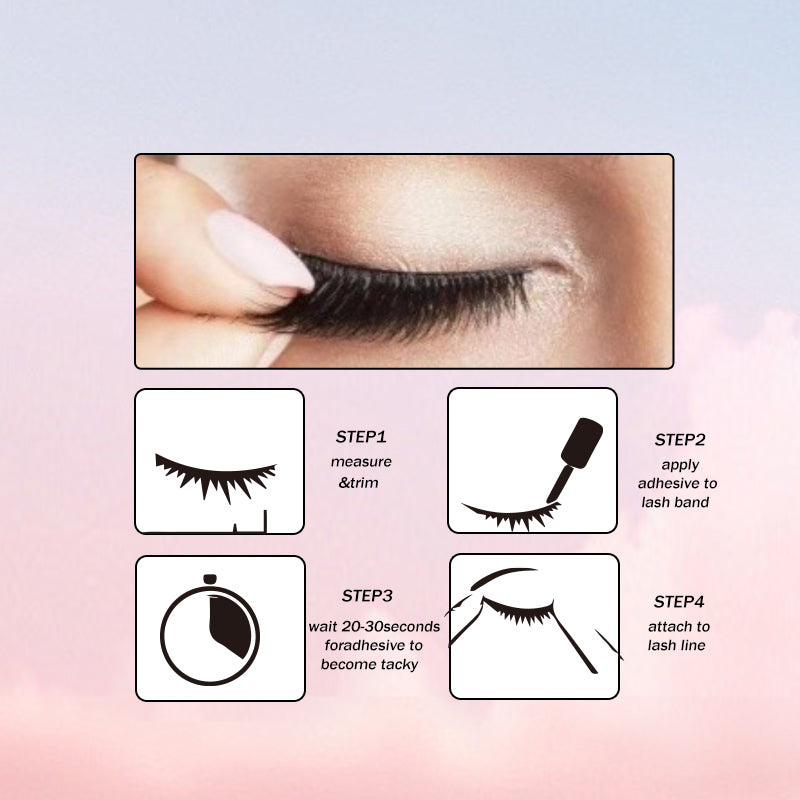 Full Volume Glam Lashes Kit - 17mm, 5 pairs + glue, Lightweight & Reusable