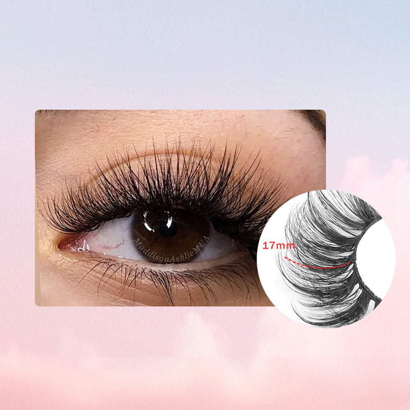 Natural Look False Lashes Kit - 17mm, 5 pairs + glue, Lightweight & Reusable