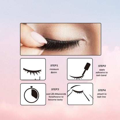 Natural Look False Lashes Kit - 17mm, 5 pairs + glue, Lightweight & Reusable